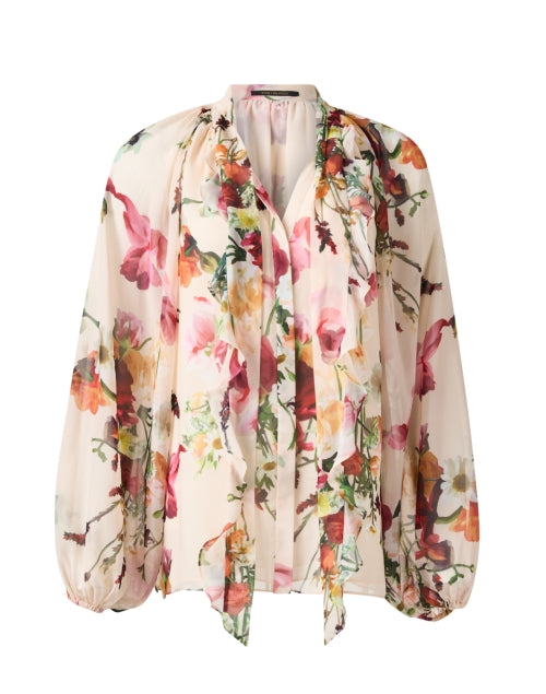 Galen Feminine Floral Print Blouse with Self - Tie Collar