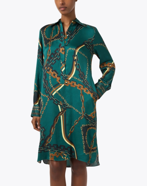Stylish Green Chain Print Women's Mini Shirt Dress