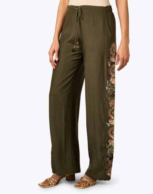 Theodora Silk Wide - Leg Green Pants for Warm Days