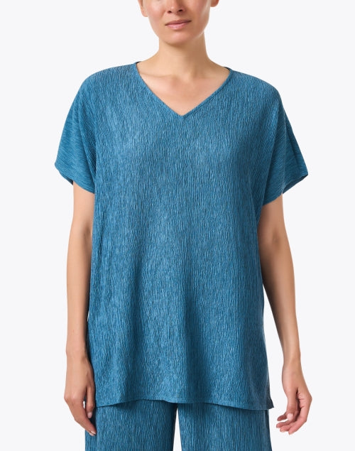 Elegant Cascade-style Lightweight Blue Plisse Top for Effortless Fashion