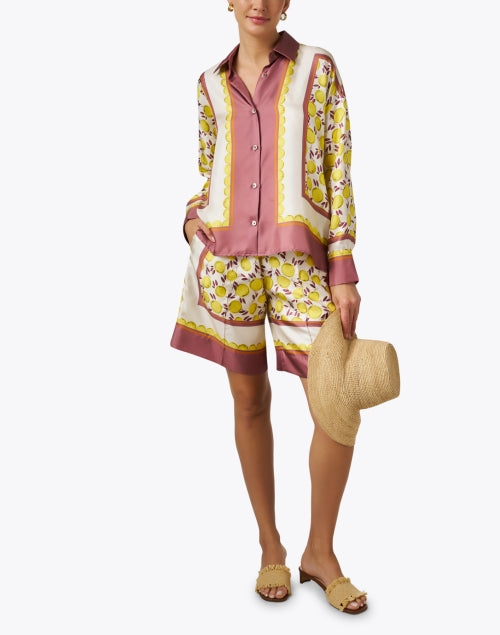 Stylish 100% Silk Blouse with Citrus Print