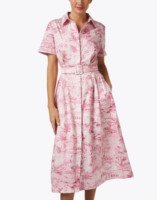 Stylish Cairo Pink Printed 100% Cotton Short-Sleeve Shirt Dress