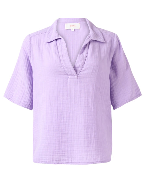Xirena Ryder Women's Purple Cotton Gauze Collared Casual Top for Warm Weather