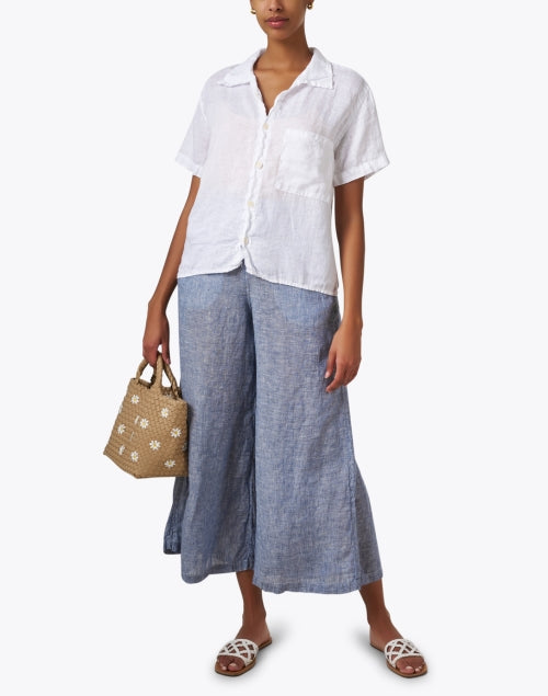 Comfortable California-Made White Linen Button-Down Top by Nic