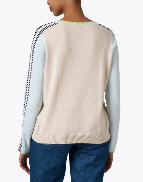 Stylish On Track Sweater with Blue and Beige Contrast Design