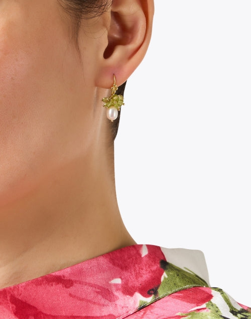 Stunning Peridot Cluster and Pearl Drop Artisan Earrings for Women