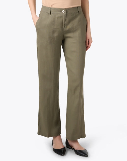 Stylish Nora Natural Green Linen Straight-Leg Women's Trousers