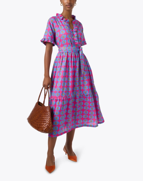 Harlan Feminine Pink-Printed Dress with Ruffle Trim