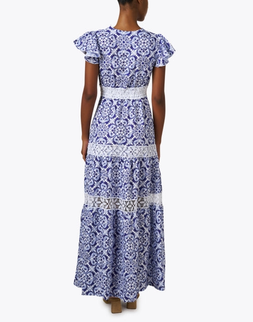 Stylish Blue Geometric Print 100% Linen Women's Maxi Dress