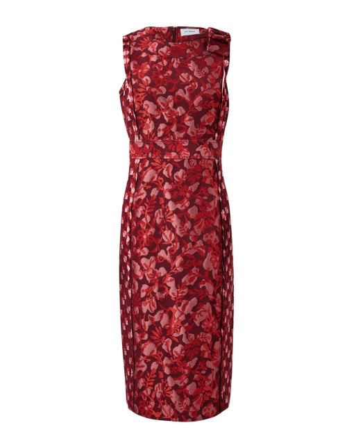 Gorgeous Rich Red Multi-Patterned Jacquard Sheath Dress