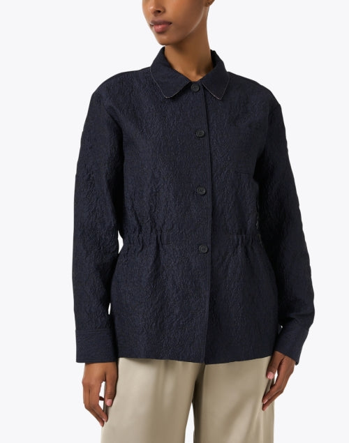 Navy Blue Textured Jacquard Men's/ Women's Jacket for Everyday Wear