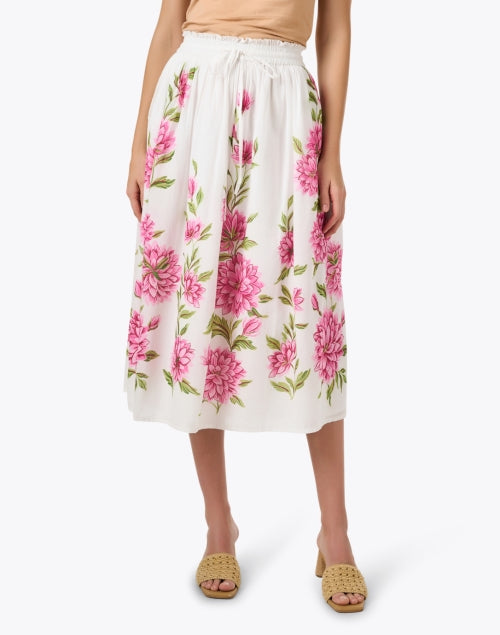 Camila Cotton Midi Skirt with White Floral Print
