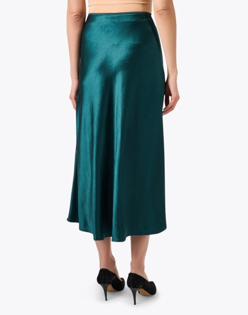 Stylish Jade Green Satin Slip Midi A-Line Skirt