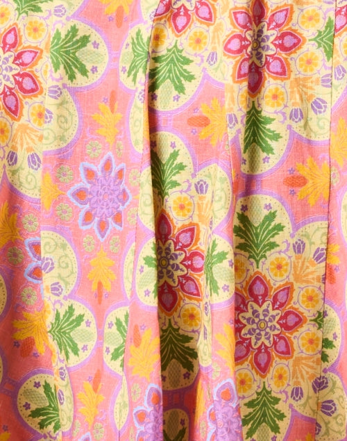 Versilia Sunny Motif Embroidered 100% Linen Multi - Print Shirt Dress