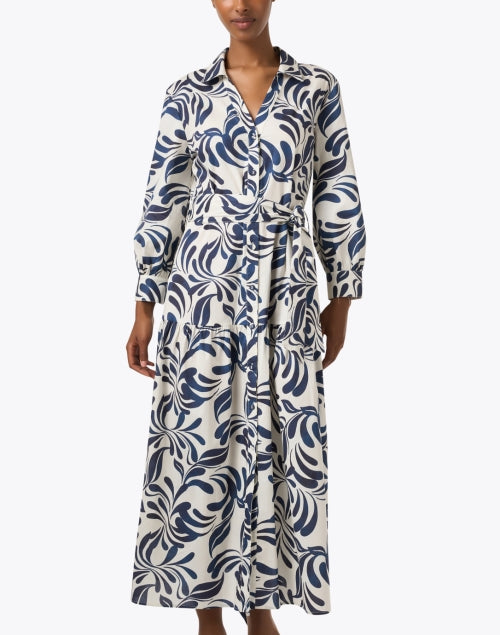 Stylish Blue and White Patterned Cotton Women's Shirt Dress for All Occasions