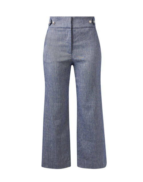 Stylish Aubrie Women's Blue Chambray Linen Wide-Leg Cropped Pants