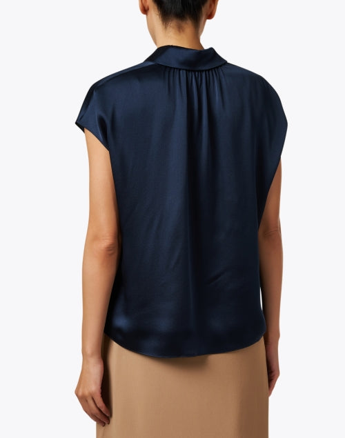 Navy Blue Silk Women's Blouse for Versatile Wardrobe