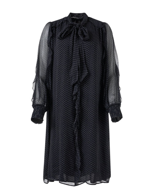Elegant Black Dress with Polka Dots and Chic Details