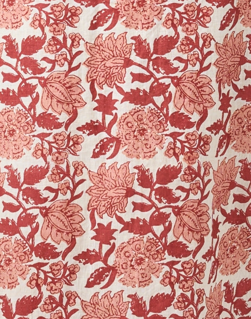 Stylish Paloma Red Floral Patterned 100% Linen Maxi Dress