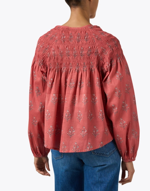 Stylish Carmen Red Block - Printed 100% Cotton Women's Blouse for Warm Days