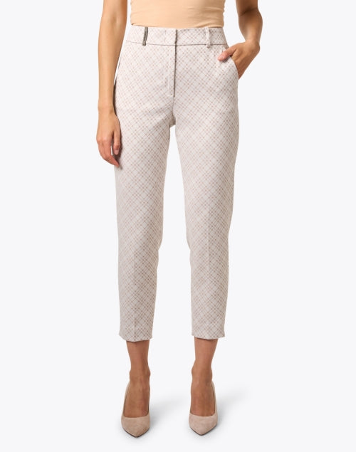Beige Colored Jacquard Patterned Stretchable Cotton Blend Trousers