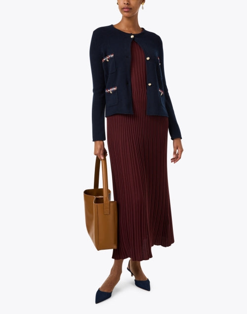 Navy Luxury Wool Cashmere Blend Regina Cardigan with Stylish Details