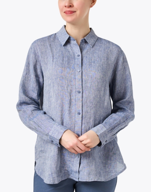 Soft Blue Chambray Linen Women's Top for New Season