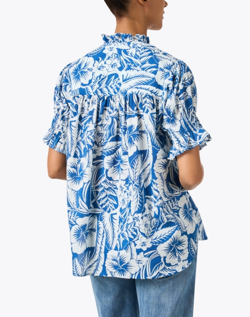 Stylish Marnie Women's Blue Floral Cotton Casual Top