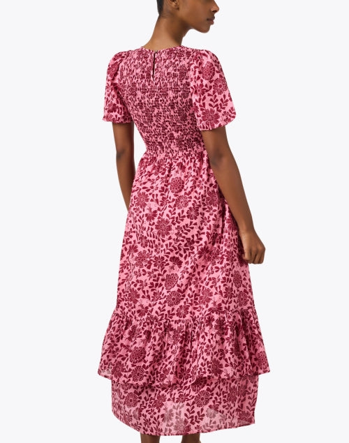 Banjanan 100% Cotton Pink Floral Print Maxi Dress with Smocked Bodice