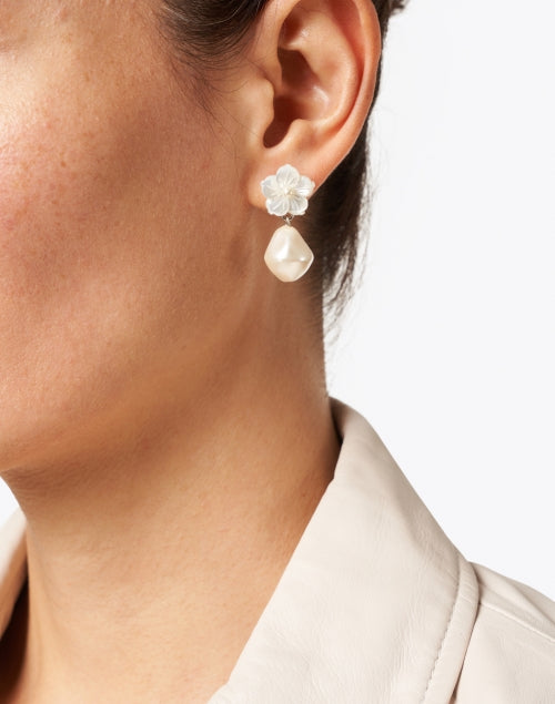 Elegant Mina Mother of Pearl Drop Flower Earrings for Spring and Summer