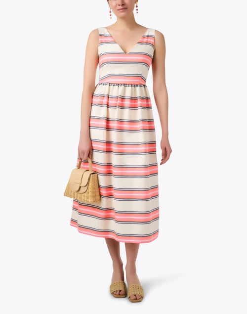Dominique Women's Multi - Striped Comfortable Cotton Blend A - Line Dress