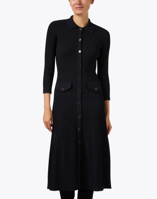 Stylish Nyla Black Knit Shirt Dress with Gold Button Accents