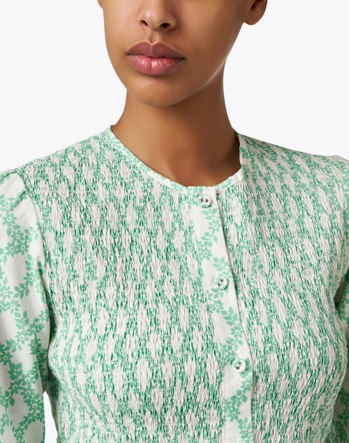 Stylish Francesca Women's Green Lattice Print Cotton Peplum Top