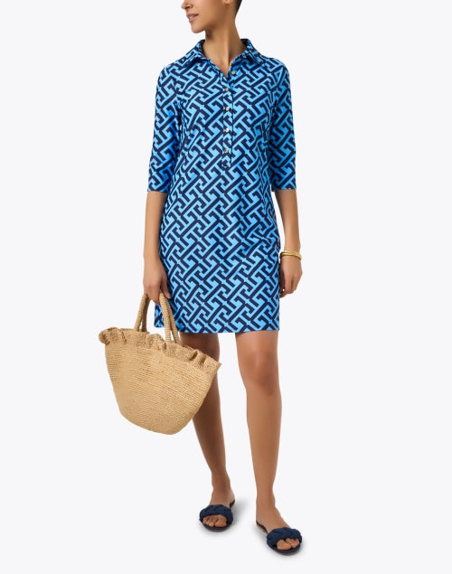 Stylish Susanna Women's Blue Key Patterned Print Dress for Daytime Wear