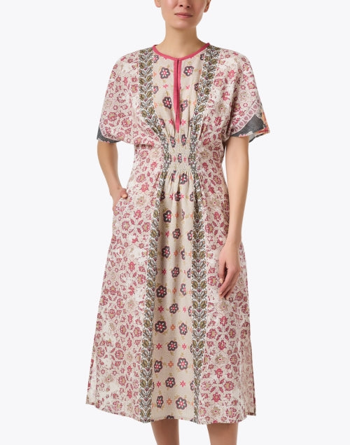 Stylish Naama Pink Cotton Floral Print Midi Dress