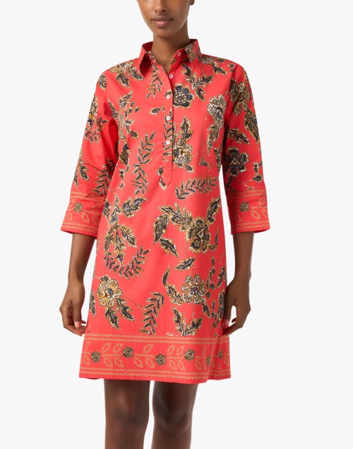 Stunning Red Floral Stretch Cotton Shirt Dress for Women