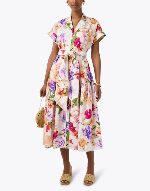 Estella Ladies' White Floral Pattern Printed Shirt-style Dress for the New Season
