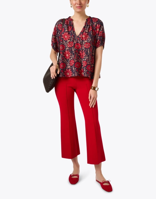 Lumina Red Patterned Cotton Silk Women's Fashion Top