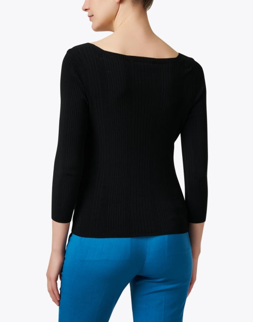 Timeless Black Slim-Fitting Ribbed Top with Square Neck and 3/4 Sleeves
