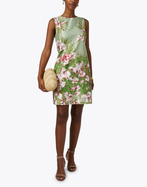 Liguria Women's Green Floral Cotton Mini Dress for All - Season Wear
