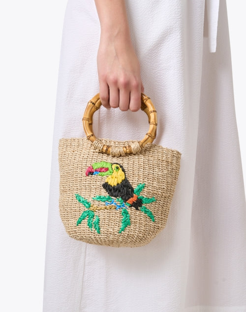 Dakota Hand - Embroidered Straw Woven Basket - Style Handbag with Tropical Aesthetic