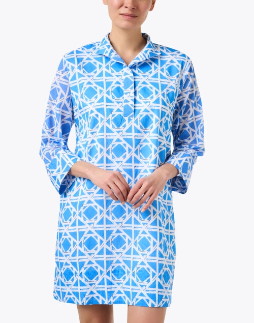 Helen Women's Blue Cotton Dress with Intricate Rattan Print