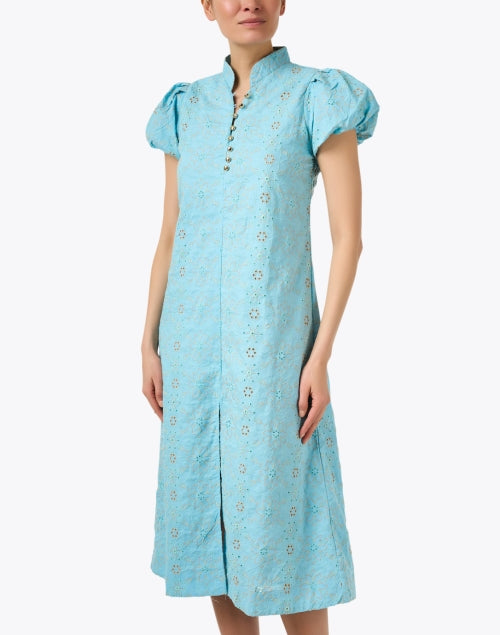 Stylish Turquoise Printed 100% Cotton Dress for Warm Weather