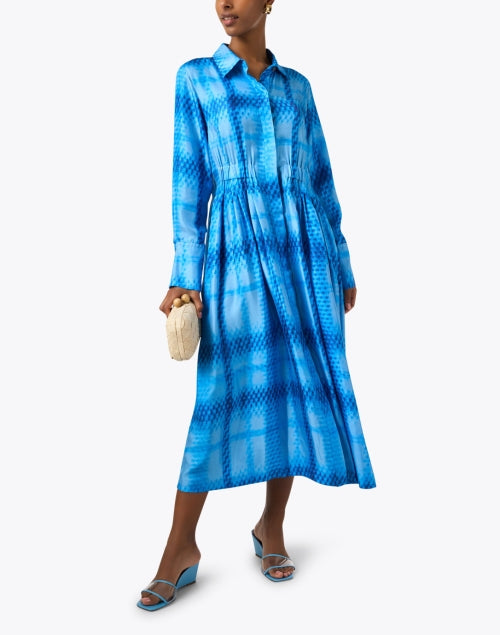 Oversized 100% Silk Dress with Blue Check Print for New Season
