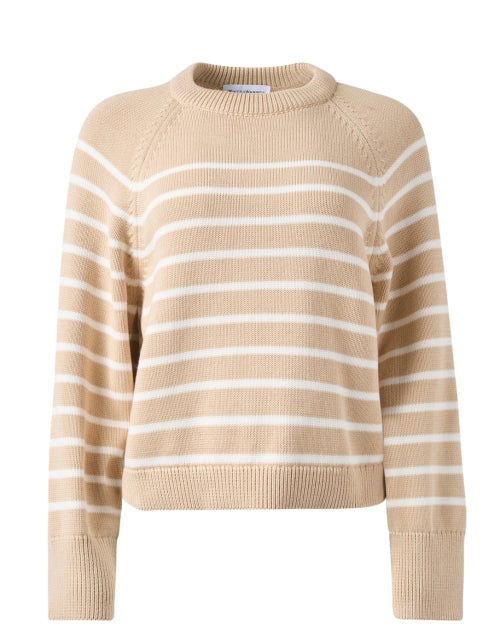 Stylish Beige Striped Cotton Knit Sweater for Versatile Wear