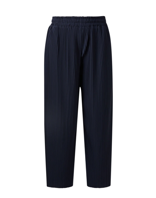 Navy Rolanda Wide Leg Pleated Pants with Smocked Elastic Waistband