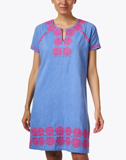 Norah Casual Blue Chambray Embroidered Women's Summer Dress