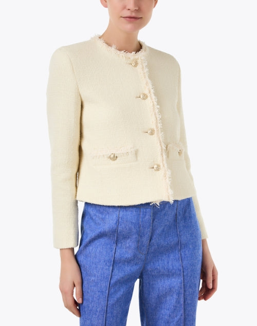 Weekend Max Mara's Stylish Ecru Wool-Blend Cropped Button-Front Jacket