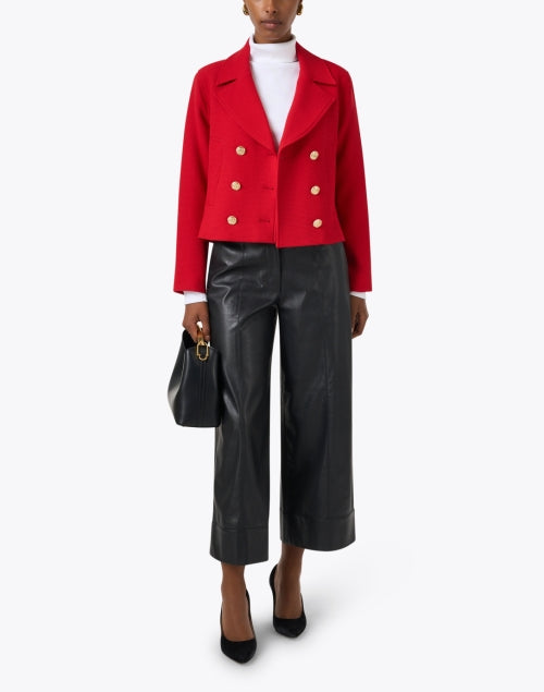 Odele Women's Cropped Wide-Leg Black Faux Leather Trousers