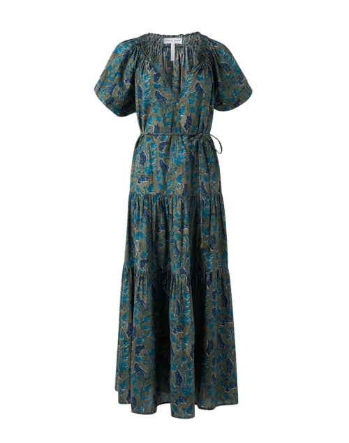 Stylish Uva Green-Printed Cotton Maxi Dress for Women